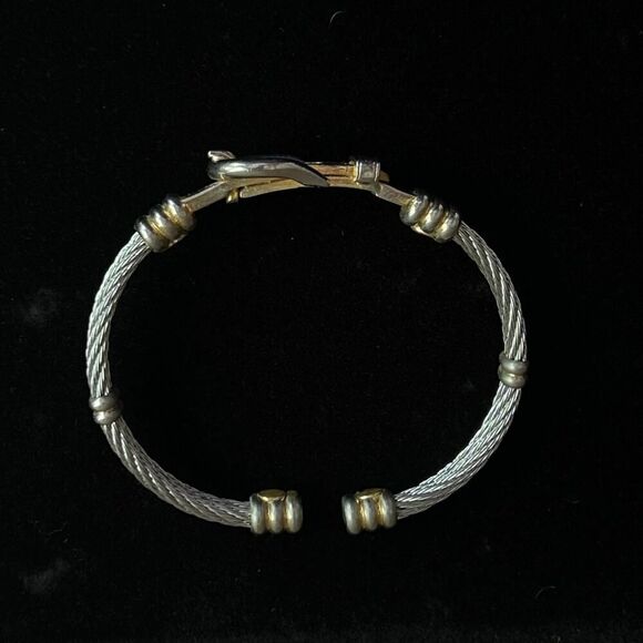 Vintage Stainless Steel and Gold Plated "Belt Buckle" Mixed Metal Cuff Bracelet - Picture 7 of 7